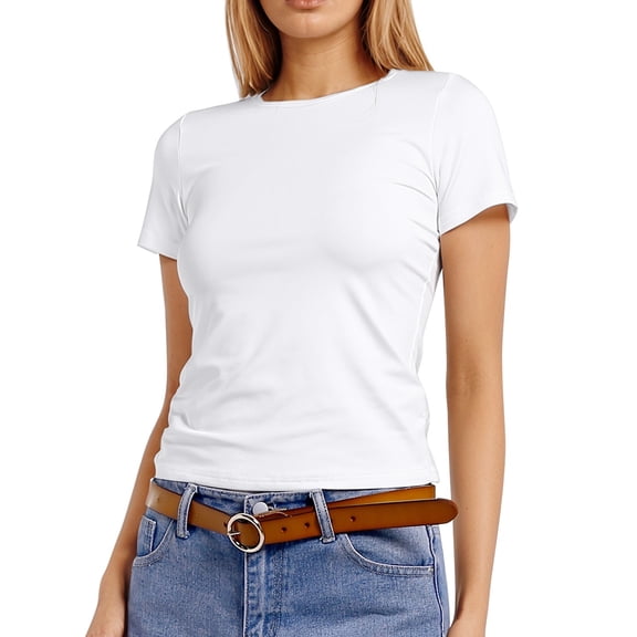 Crewneck T Shirts For Women Solid Color Short Sleeve Slim Fit Basic Casual Womens Tops