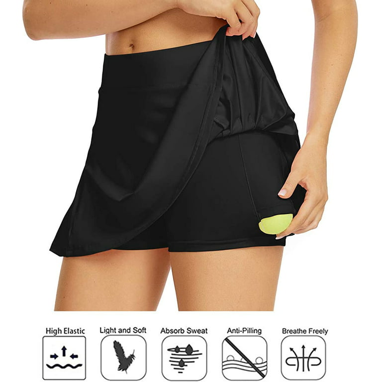 Women's Tennis Skirt Lightweight Pleated Athletic Skorts Sports Golf  Running Mini Skirt with Pockets and Shorts,012-black,X-Large,F82626