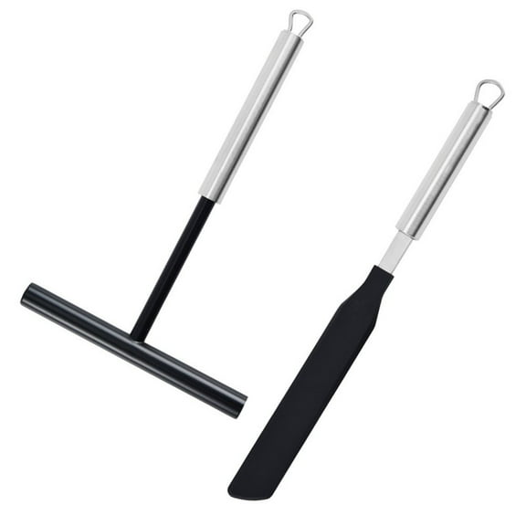 2Pcs Crepe Spreader and Spatula Set, Crepe Pan Maker Batter Spreader Spatula Cake Turner Kitchen Utensils Stainless Steel Crepe Spreader Tool