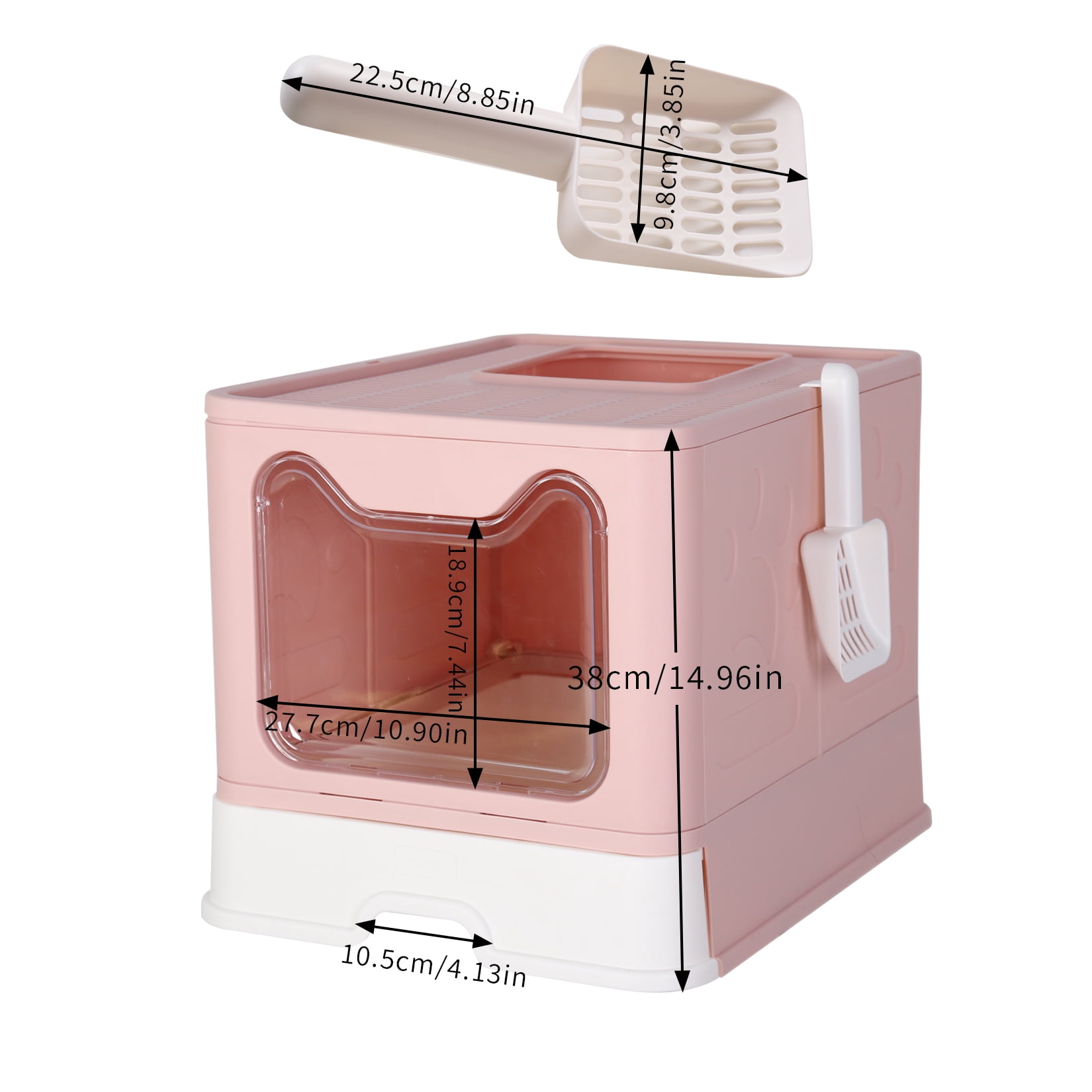 BingoPaw Cat Litter Box Pet Litter Boxes Toilet with Scoop Drawer Portable Foldable Pink
