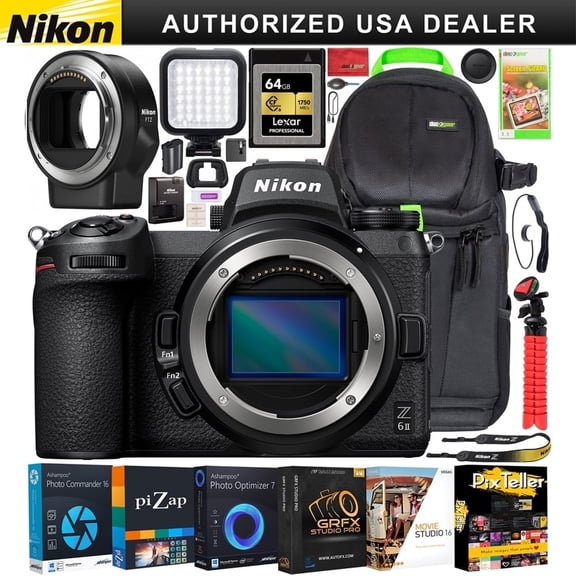 Nikon Z6II Mirrorless FX Camera Body Full-Frame 4K UHD Bundle with FTZ Lens Mount Adapter   Deco Gear Backpack Case   LED   64GB CFexpress Card and More | Official Nikon USA Partner