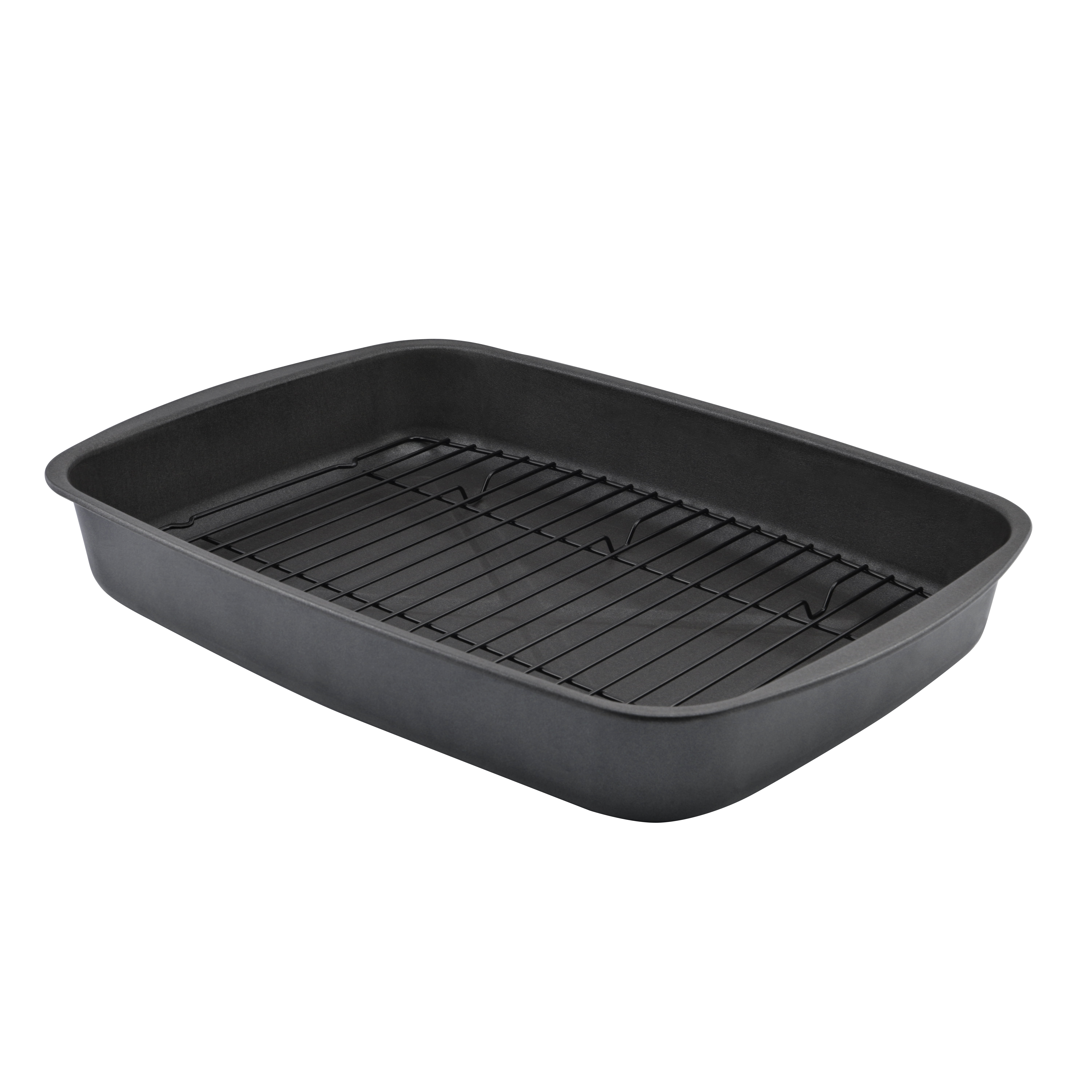 Mainstays Nonstick Steel Roasting Pan and Rack Set, 2-Piece, 17.5' x 12.75'  x 2.7', Gray