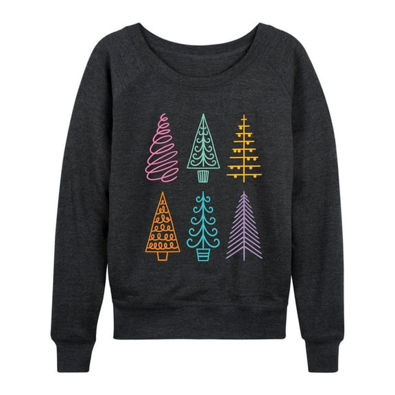 Instant Message - Colorful Christmas Tree Grid - Women's Lightweight Terry Long Sleeve Shirt