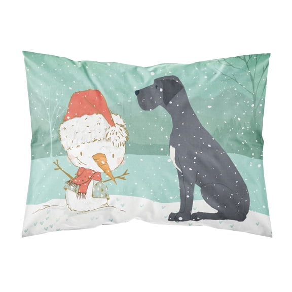 Black Great Dane and Snowman Christmas Fabric Standard Pillowcase