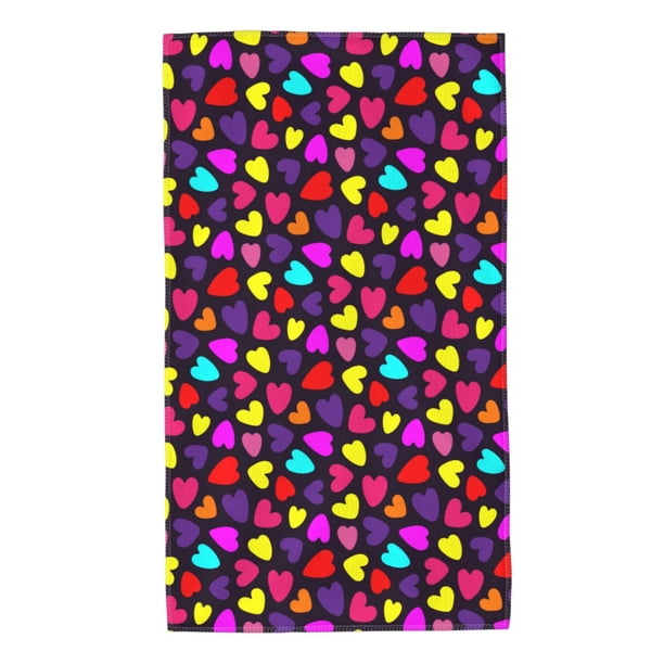 Balery Colorful Hearts Toalla de Microfibra Premium con Estampado – 27.5x16 pulgadas, Alta Absorción, Suave y Aterciopelada, Secado Rápido