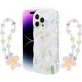 thumbnail image 2 of Compatible with iPhone 14 Pro Max Clear Case Curly Wave Frame Floral Lace Shape TPU Slim Camera Protection Phone Cover with Flower Beaded Lanyard Wrist Strap Design Case for Women Girls, 2 of 9
