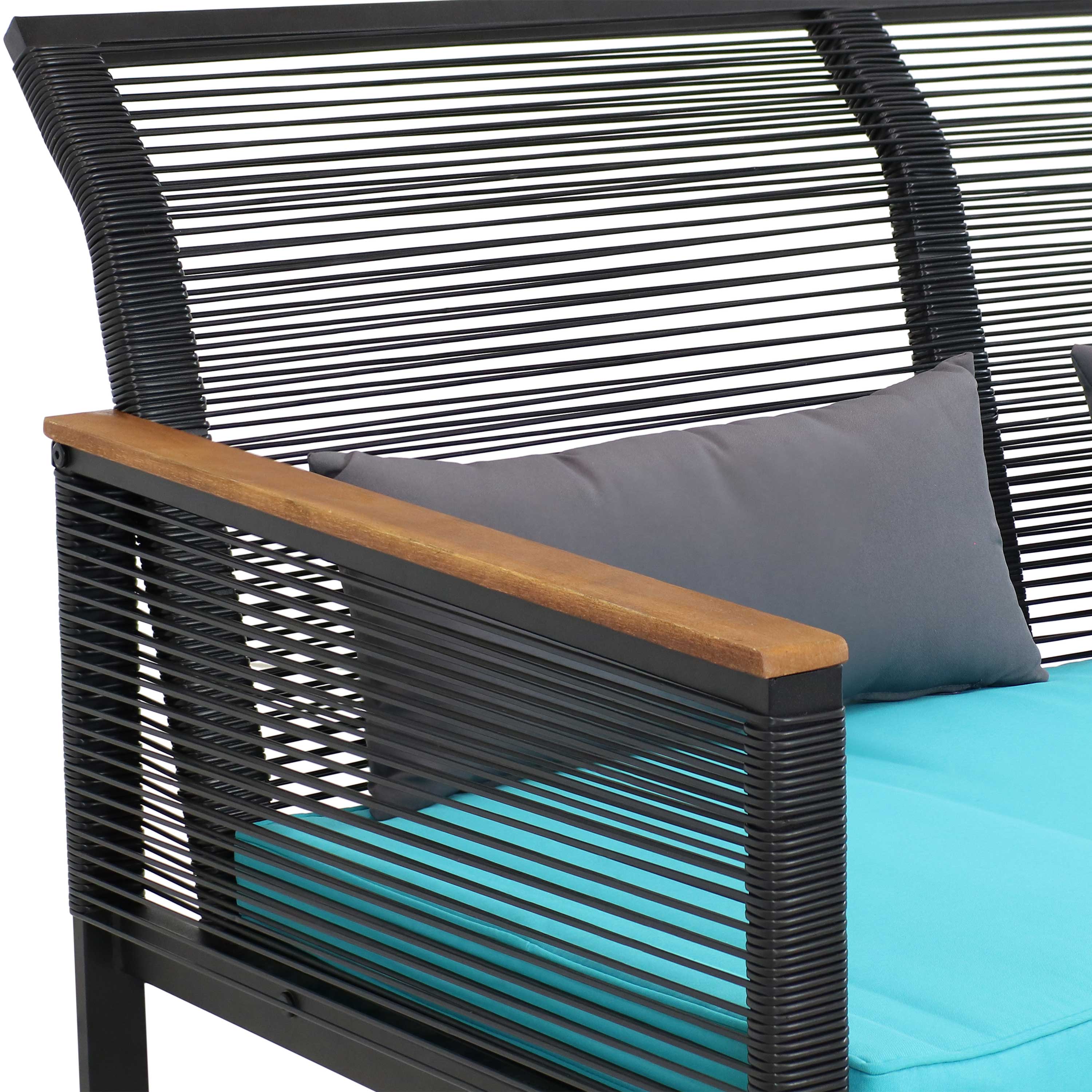 Sunnydaze Coachford 4-Piece Black Resin Rattan Outdoor Patio Furniture Set - Blue Cushions - image 5 of 10