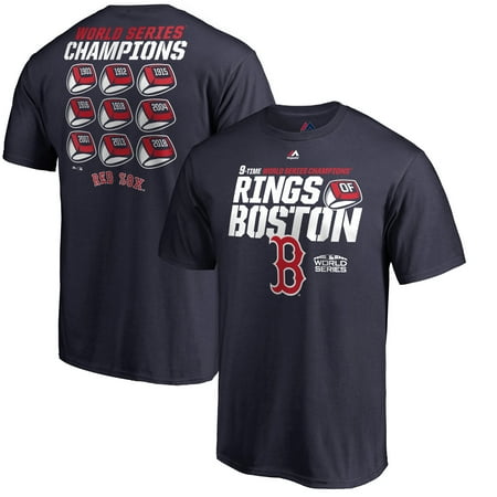 College World Series Tee - Boston Red Sox Fanatics Branded 2018 World Series Champions 9 World Series Rings T-Shirt - Navy