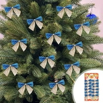 12-Pack Pre-Tied Christmas Bows, Festive Gift Decorations with Gold Print for Xmas Tree Wreath Holiday Party Decor, Multi-Color Ribbon Bows for Presents(C)