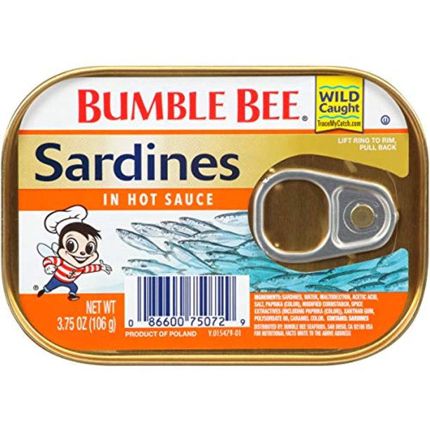 Bumble Bee Sardines In Hot Sauce, 3.75 Ounce Can (Pack Of 18), Canned Sardines, High Protein