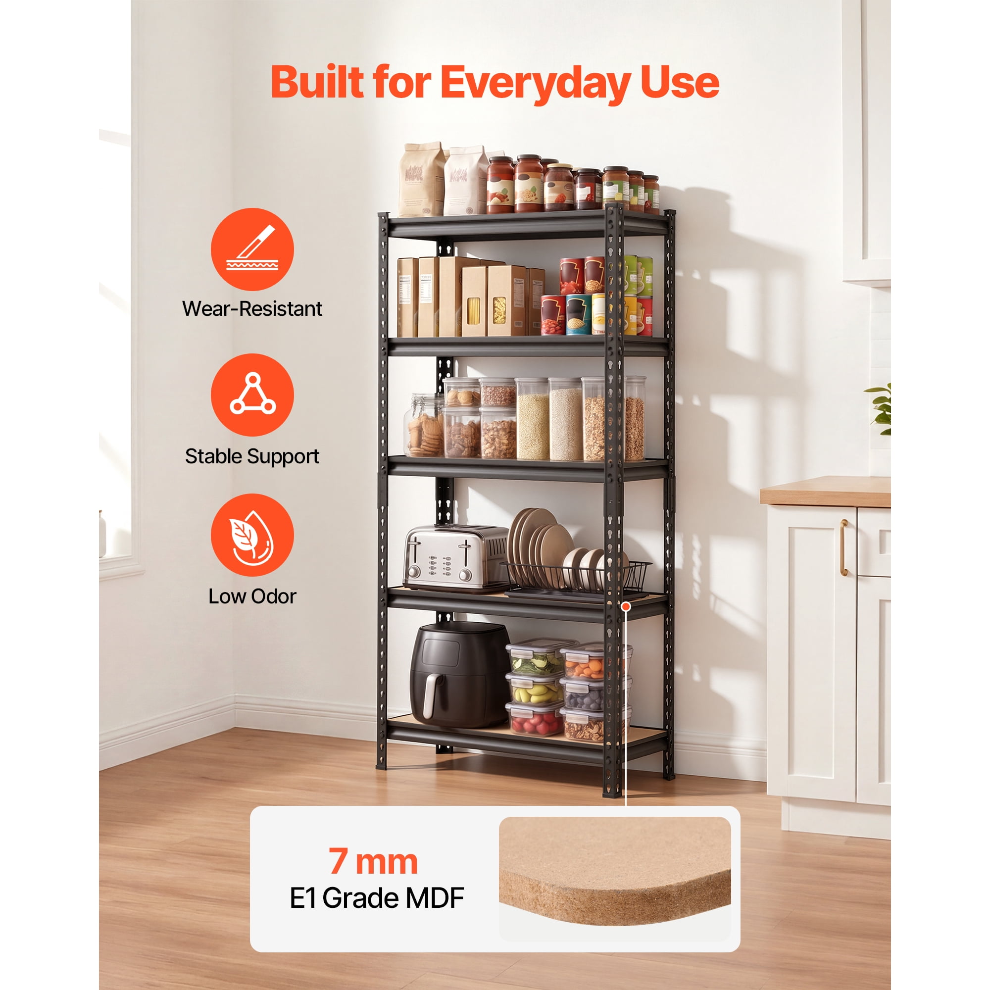 KFFKFF 5-Tier Adjustable Storage Shelves, 2000 lbs Capacity, Heavy Duty Metal Rack for Garage, Kitchen, Basement, or Bathroom, 29.88" W x 12.17" D x 59.84" H