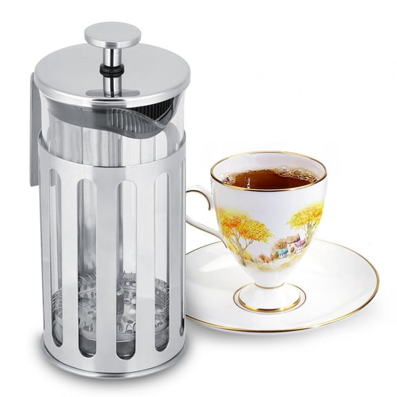 Riousery Stainless Steel Glass French Press Filter Coffee Pot, Household Tea Maker with Heat Resistant Handle, 350ML / 11.8 oz, Silver