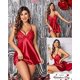thumbnail image 4 of Lencería de mujer Cuello en V Ropa de dormir Satén Ropa de dormir Encaje Chemise Mini Teddy, 4 of 5