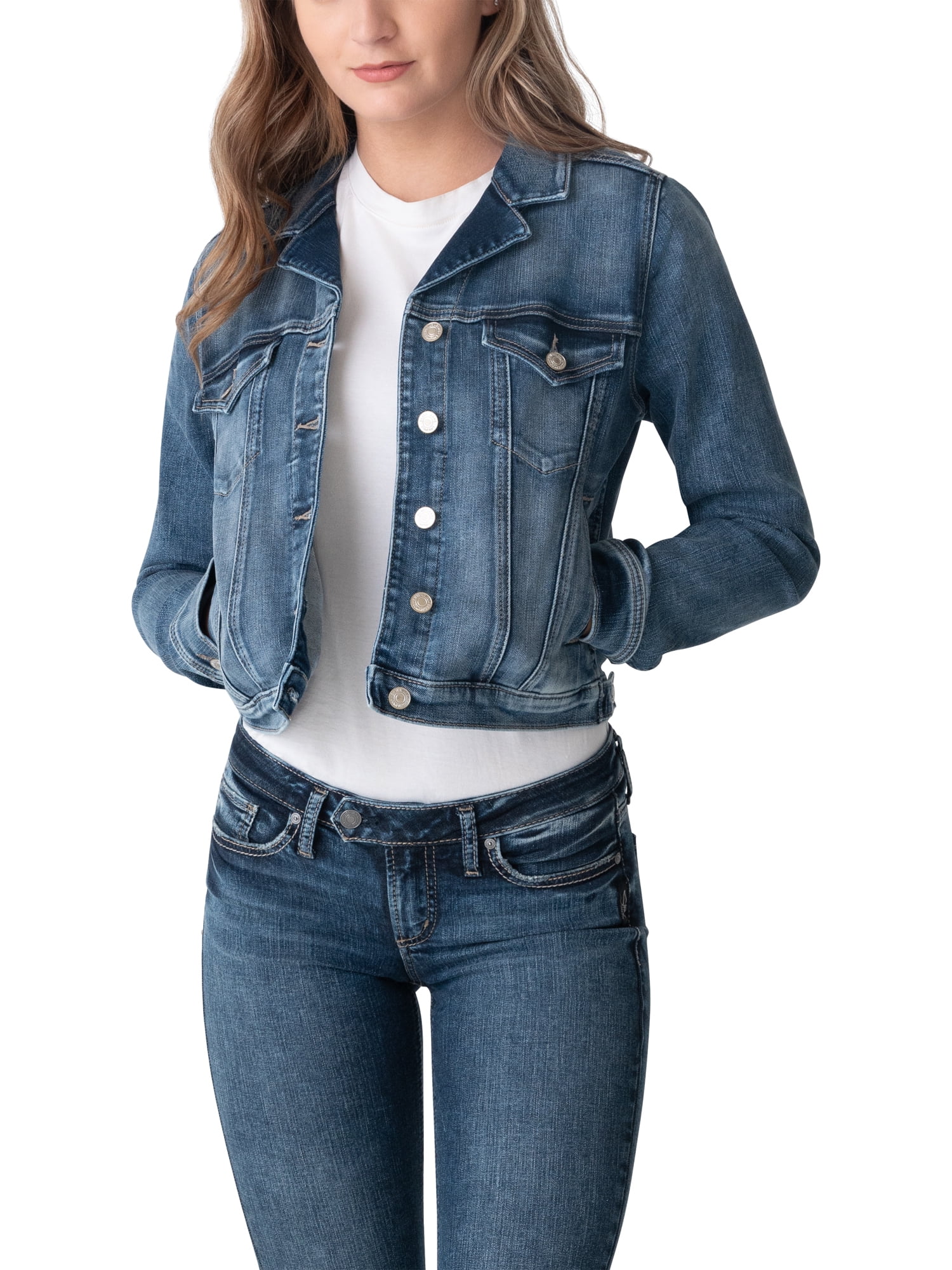 Notched Crop Denim Jacket, XS-L 