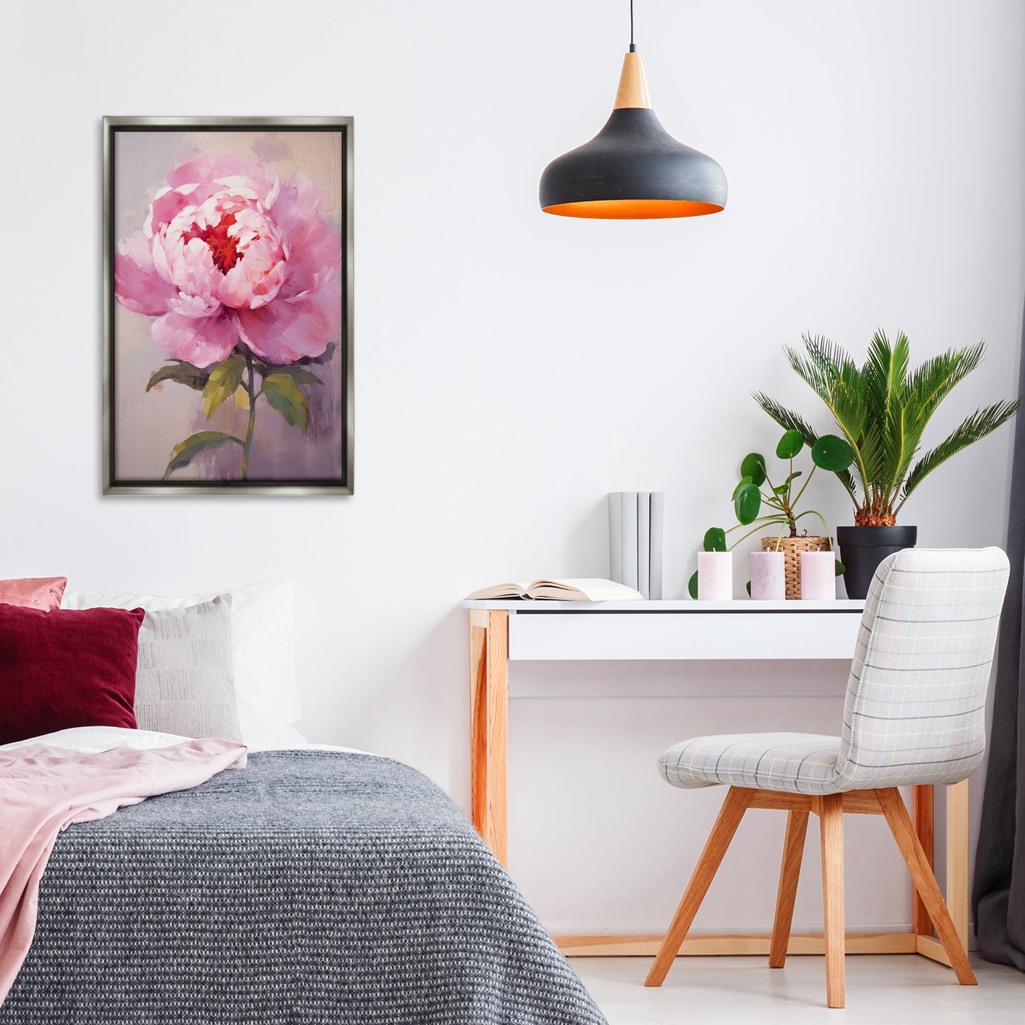 Stupell Industries Blush Pink Peony Botanical & Floral Painting Gray Floater Framed Art Print Wall Art, 21 x 31