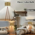 thumbnail image 3 of Wood Tripod Floor Lamp, Mid Century Wood Standing Lamp with 3 Color Temperature Dimmable Standing for Living Room, Bedroom, Office 3D Champaign Gold Diamond Decorative Flaxen Lamp Shade, 3 of 5