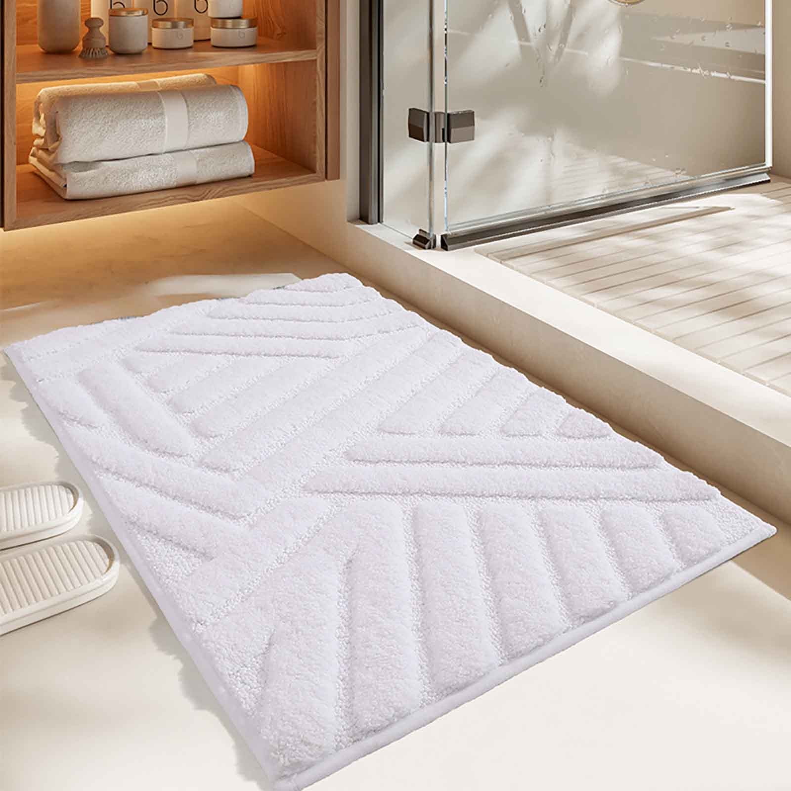 PureCasa Bathroom Polyester Water Absorbing Rugs, Non-Slip Bath Mat Entrance Floor Mat for Bathroom Kitchen Toilet, Modern Minimalist Home Decor Doormat, 20"x32", 1 Pack, White, Rectangle
