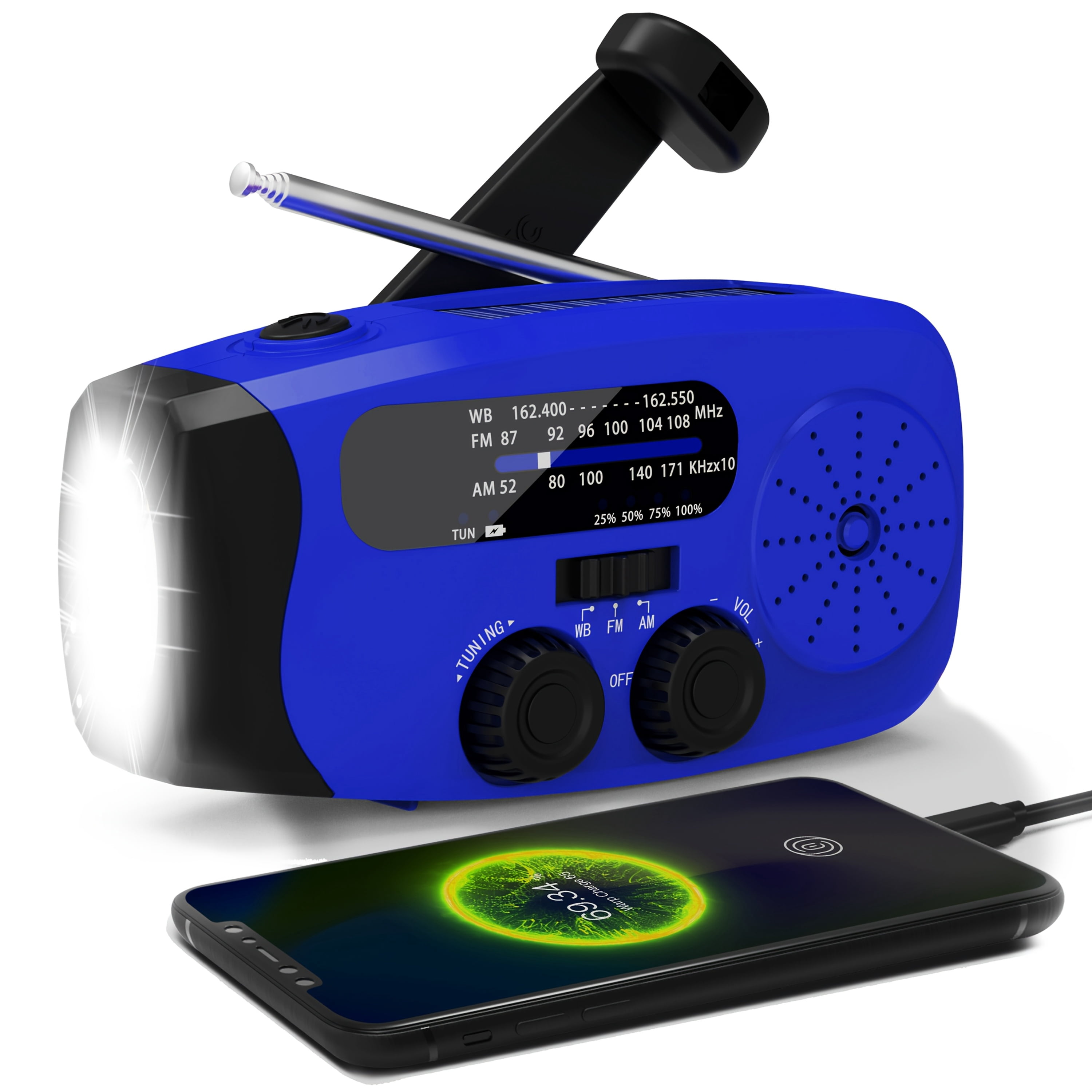 Emergency Radio: Solar-Powered, Power Bank, Hand Crank, AM/FM NOAA Portable Weather Radio, 2000mAh Mobile Power, USB Charging, Solar, With LED Flashlight, Hurricane, Survival Gear, Winter Storm