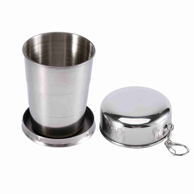 Taza Plegable de Acero Inoxidable, S/M/L Taza Plegable de Viaje Llavero de Campamento Plegable telescópico retráctil(M)