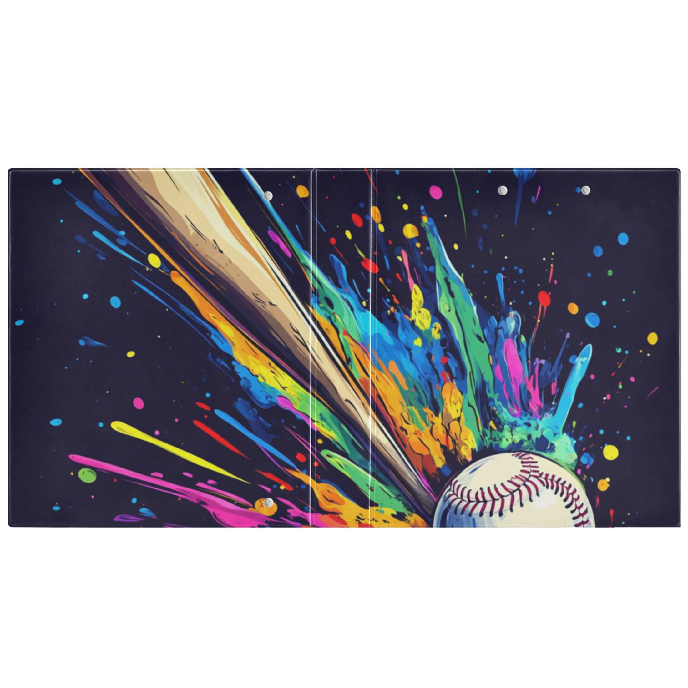 Baseball Bat Colorful 3 Ring Binders 1.5 inch Hardcover File Folders with Interior Pockets A4 Size Organizer for School Office Hospital