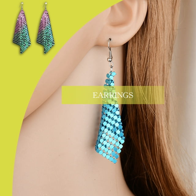 Square Sequins Earrings Exaggerated Eardrops Multi-color All-match Sparkling Tassel Drops Reusable Ears Decorations Multi-color Fashion Jewelry Colorful