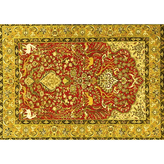 Ahgly Company Indoor Rectangle Animal Yellow Traditional Area Rugs, 7' x 9'