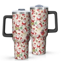 Beige Christmas Santa and Gift Pattern Tumbler with Handle and Lid,40oz Double Wall Vacuum Insulated Tumbler,Cups Gift for Women and Men