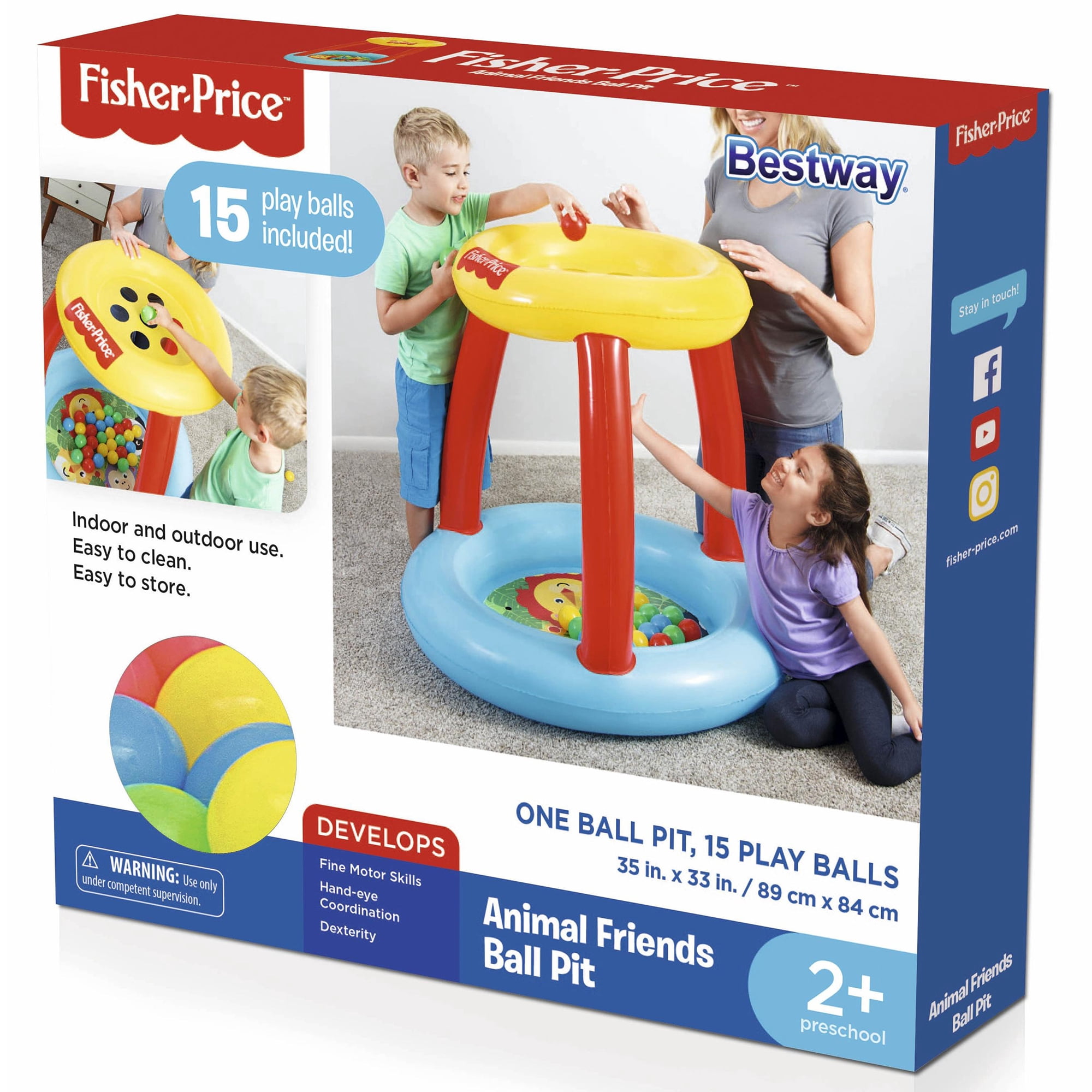 Fisher-Price® Animal Friends Ball Pit -Inflatable, Indoor/ Outdoot Use, 35x33in, Includes 15 Play Balls, Preschool Ages 2+