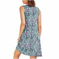 thumbnail image 4 of CaComMARK PI Clearance Women Nightdress Florals Print Sleeveless Pleated U Neck Sleepwear with Pockets Sky Blue L(L), 4 of 7