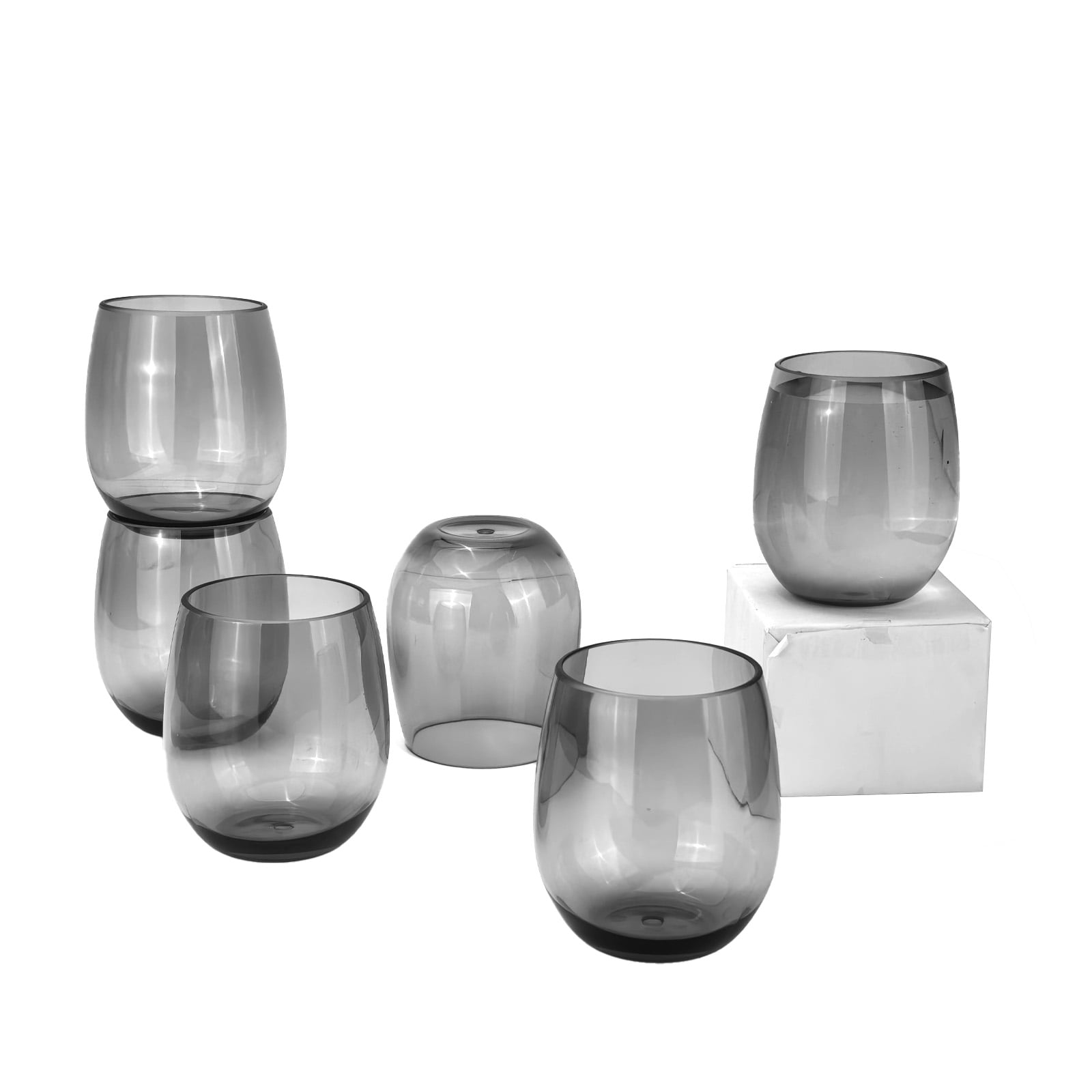 yongzhenlite Set of 6 Acrylic Wine Glasses, 20-ounce Plastic Tumbler for Home Party Use,BPA Free,Dishwasher Safe (Grey)
