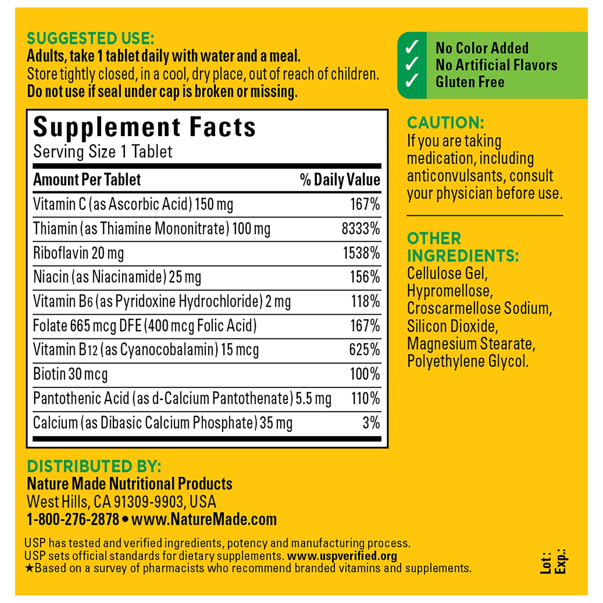 Nature Made Super B Complex with Vitamin C and Folic Acid Tablets, Dietary Supplement, 365 Count