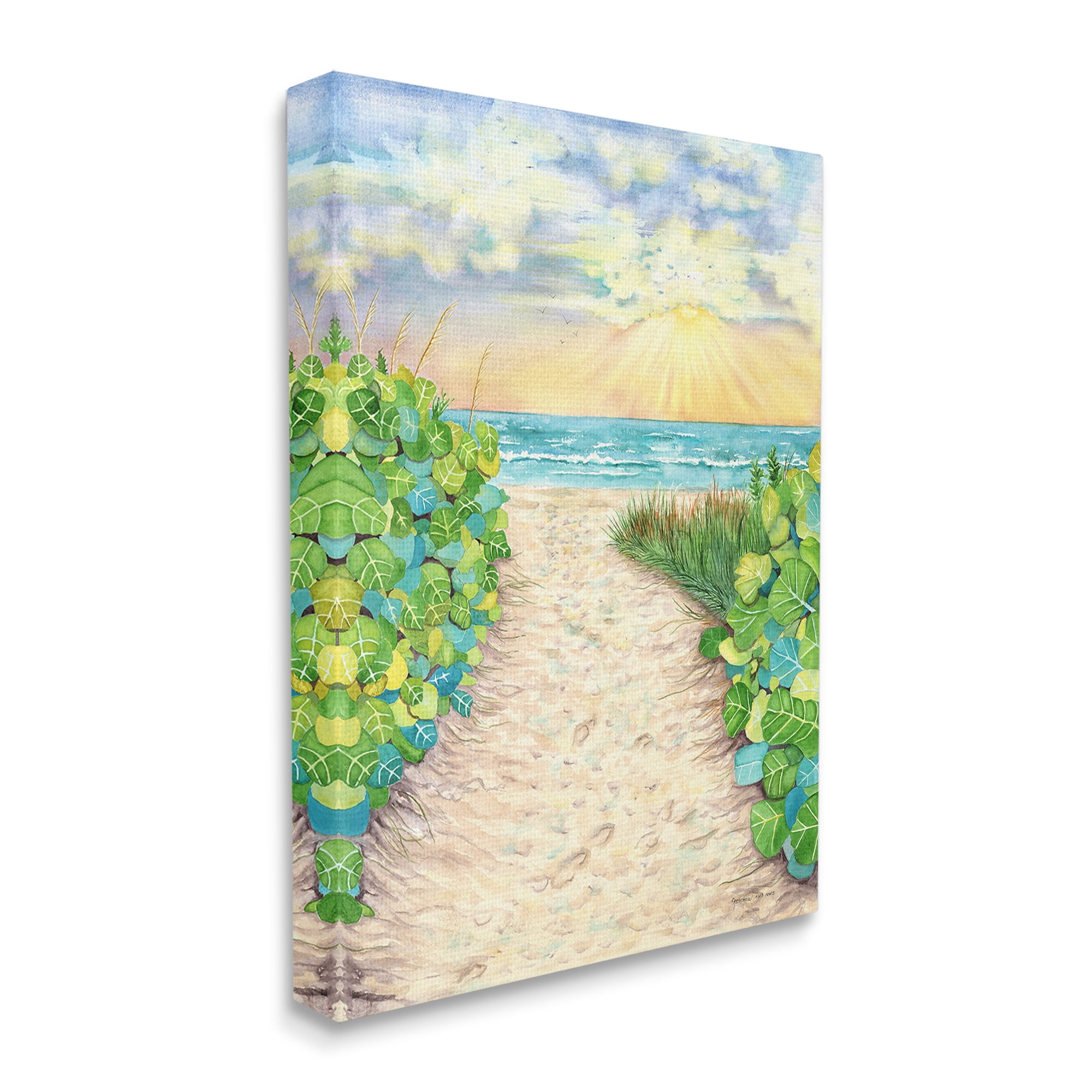 Stupell Industries Lush Beach Botanicals Landscape Painting Gallery Wrapped Canvas Art Print Wall Art, 16 x 20