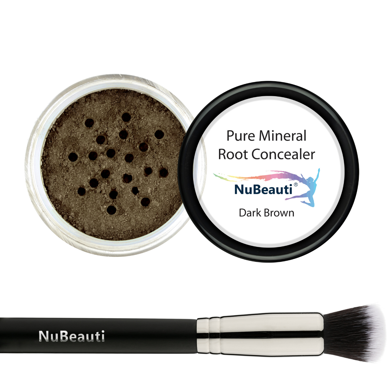 All-Natural Crushed Minerals Root Concealer Powder with Brush Dark Brown shade is perfect for true rich deep chocolate brunettes