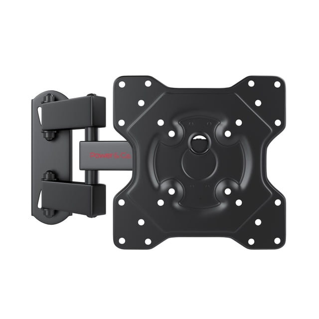 soporte de tv movible power & co. articulado con 3 brazos para pantallas de 10' a 49' soporta hasta 35 kg acero reforzado negro mt-1040 Soporte articulado negro de 3 brazos, vista frontal centrada del plato VESA con múltiples orificios y brazo desplegado; acero reforzado, extensión hasta 34 cm desde la pared, giro ±90°, compatible con VESA 75x75 a 200x200, para pantallas de 19" a 43" y hasta 20 kg; también suele usarse para montar monitores en escritorios o estaciones de trabajo.