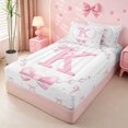 thumbnail image 2 of meiyoeat Cute Coquette Bowknot Zipper Twin Comforter Sets with Fitted Sheet and 2 Pillowcases For Kids,Pink Ribbon Bow Initial Letter K Zipper Bedding Set,Pink Reversible,4-Piece, 2 of 7