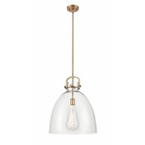 Innovations Lighting  Newton Bell - 1 Light 16" Stem Hung Pendant Clear/Brushed Brass