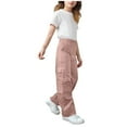 thumbnail image 3 of Lenpel Children's Cargo Pants Unisex Girls Boys Elastic Waist Straight Leg Pull on Pants Casual Loose Trousers with Pockets(Pink,11-12 Years), 3 of 4