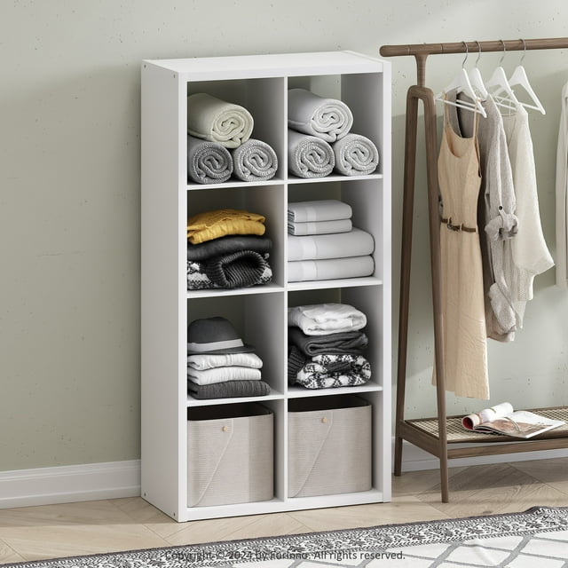 Furinno Cubic Étagère de Rangement Polyvalente pour Vêtements et Garde-Robe à Dos Ouvert, 8 Cubes, Blanc
