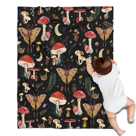 Red Mushroom Butterfly Black Pattern Blanket,Comfortable Soft Flannel Throw Blanket,All Season,Warm Lightweight Blankets for Sofa Bed Couch Living Room Chair,30"x40"