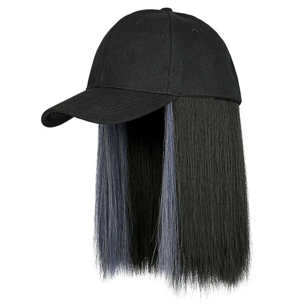 Peluca de pelo corto y liso con gorra Pelucas de gorra de béisbol para mujer