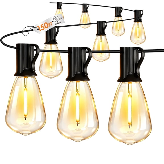 DAYBETTER 150FT Solar Outdoor String Lights, with 75 ST38 Shatterproof Bulbs,Solar Powered, Waterproof Hanging Lights for Patio Garden Decor