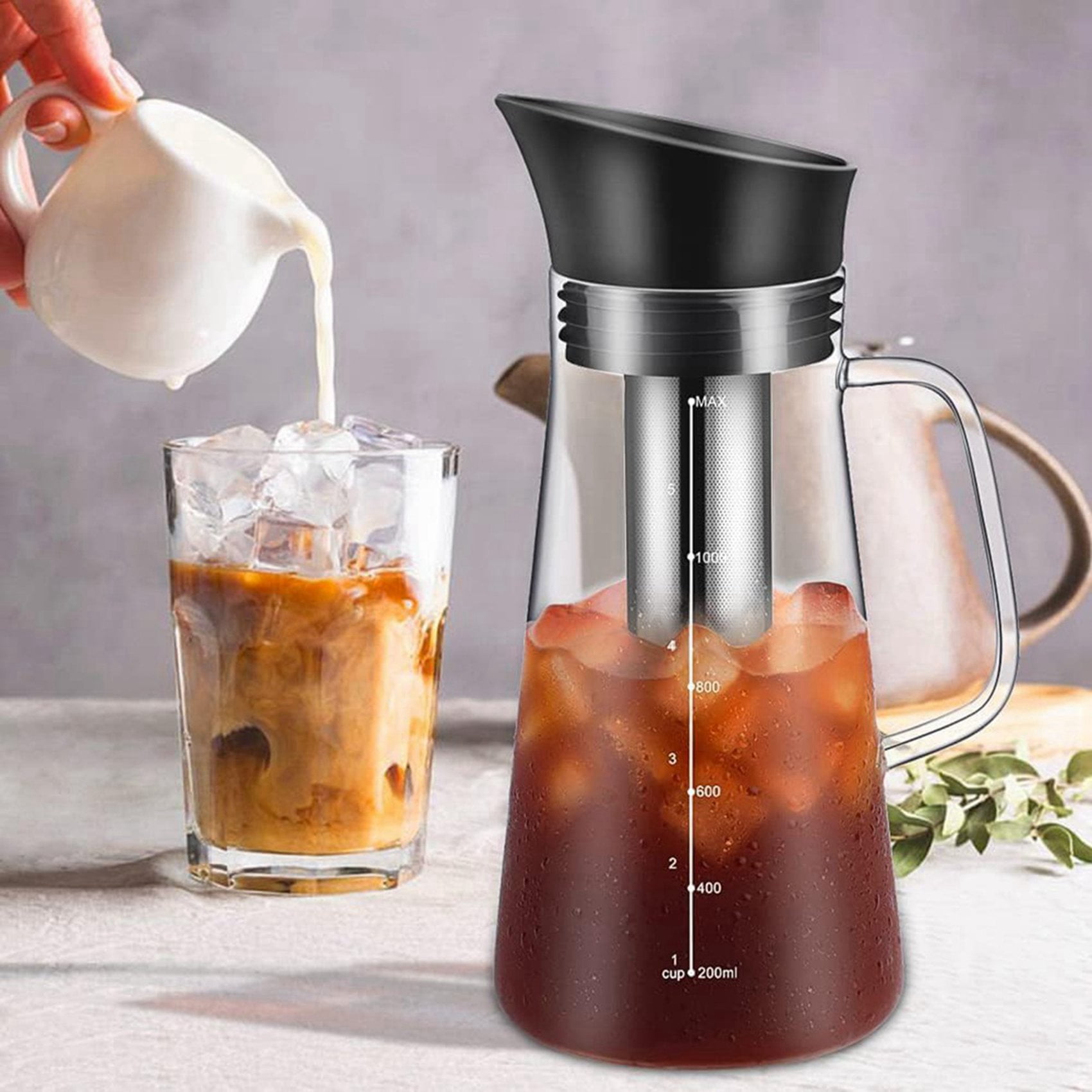 2X Cold Brew Coffee Maker, Iced Coffee Maker Machine, Cold Brew Tea Pitcher Glass and Airtight Lid Coffee Pot 1.2L