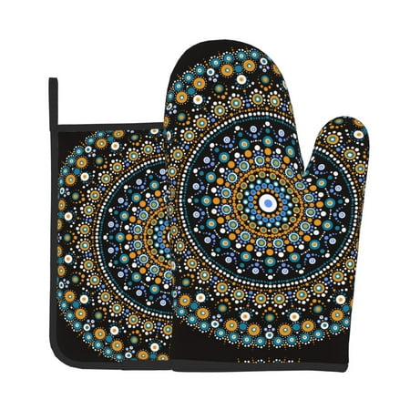 

Vsdgher Dot Mandala Oven Mitts and Pot Holders 2 pcs Set High Heat Resistant Kitchen Oven Glove for Baking and Cooking