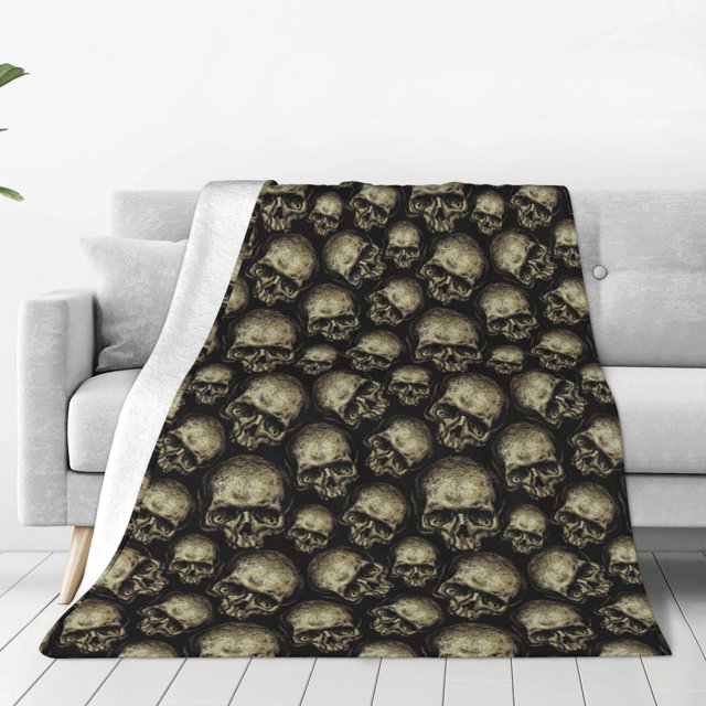 Balery funny Retro Skull Manta de Felpa Suave y Acogedora – Cobija de Franela Aterciopelada para Cama, Lavable y Cálida para Sofá, Mascotas, Transpirable-80"x60"