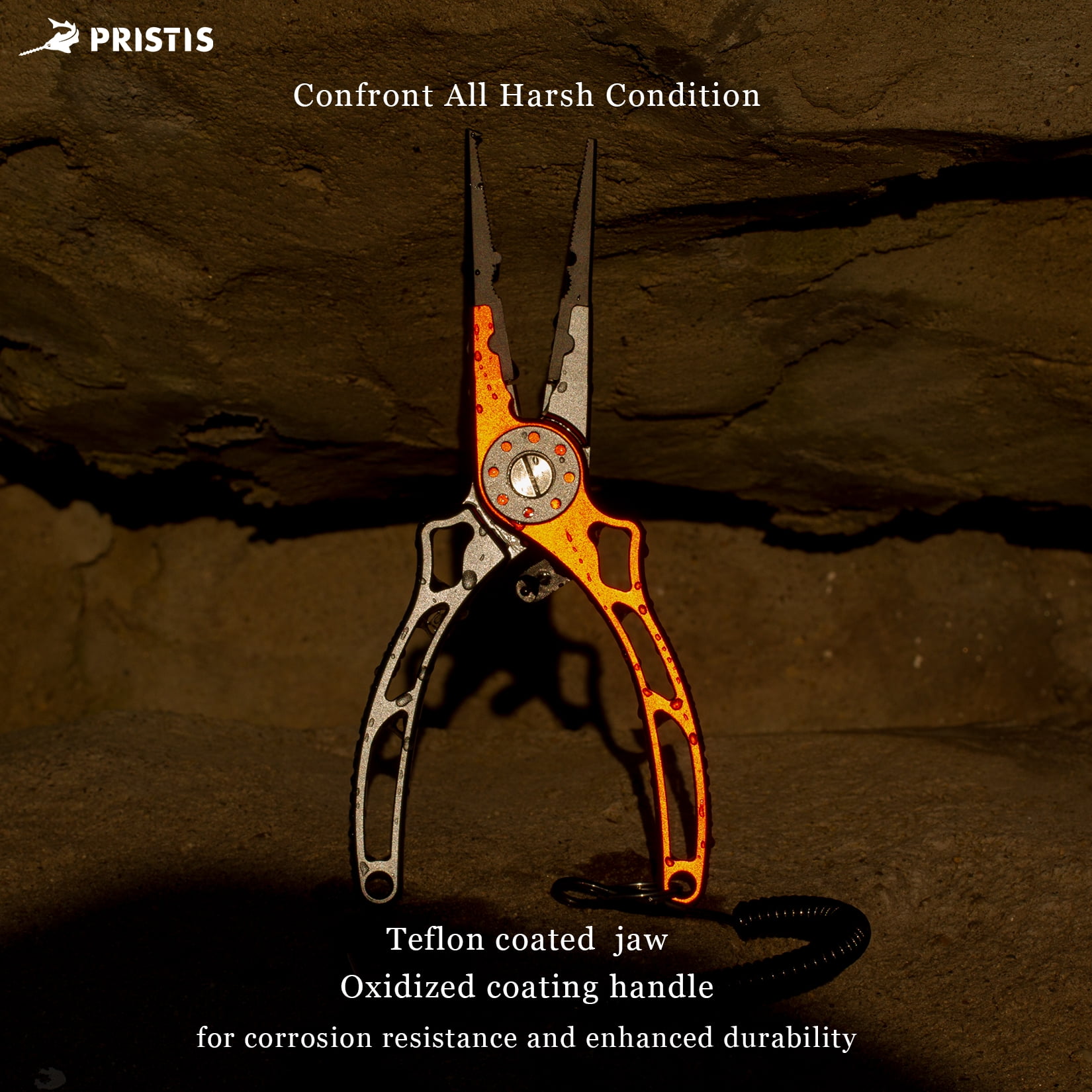 Pristis Fishing Pliers, Saltwater Resistant Teflon Coated Split Ring Gear, Multi-Function Equipment