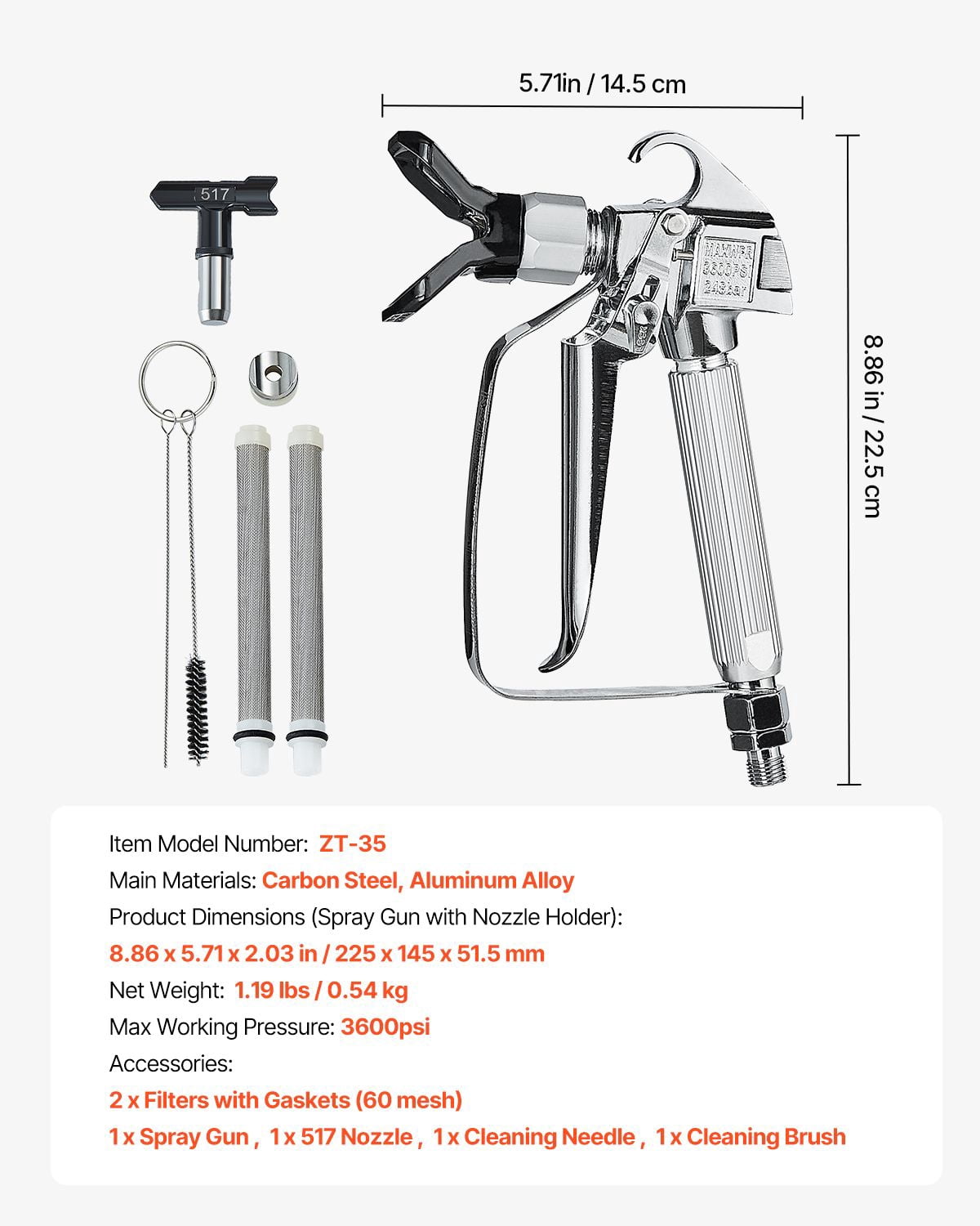 Airless Paint Sprayer Gun Compatible with 517 Nozzle, Professional Grade Efficient Spraying, Multi-Brand Compatible Paint Spray Gun for Home DIY Pro