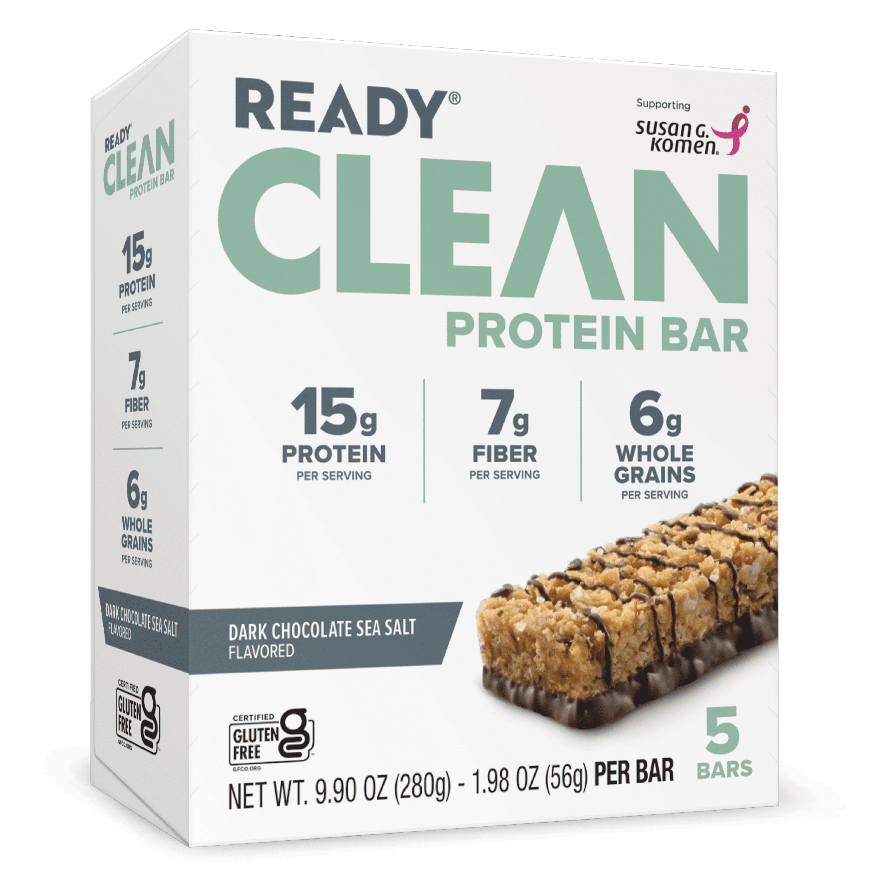 (6 pack) Ready Nutrition Dark Chocolate Sea Salt Clean Protein Bar, 5 Count