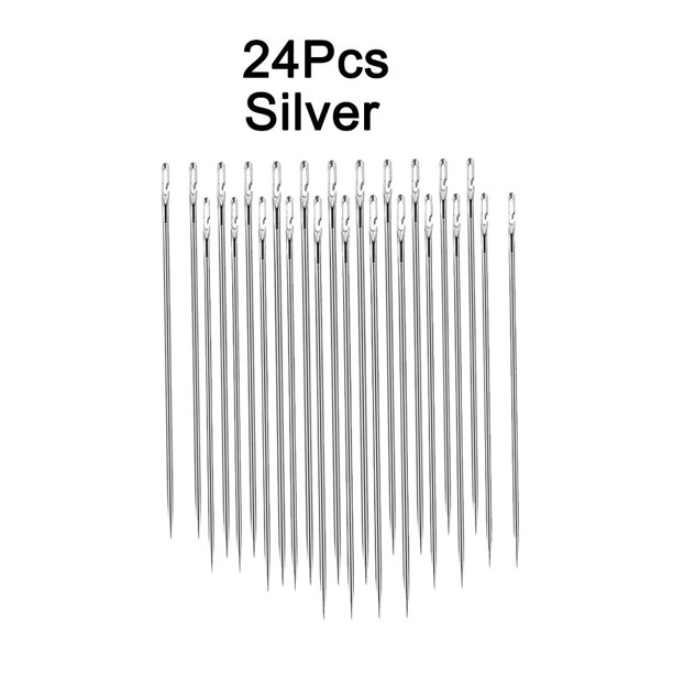 Agujas de coser de acero inoxidable para ancianos, agujas de costura de acero inoxidable con agujero grande para el hogar, bricolaje, abalorios, roscado, 12/24 piezas