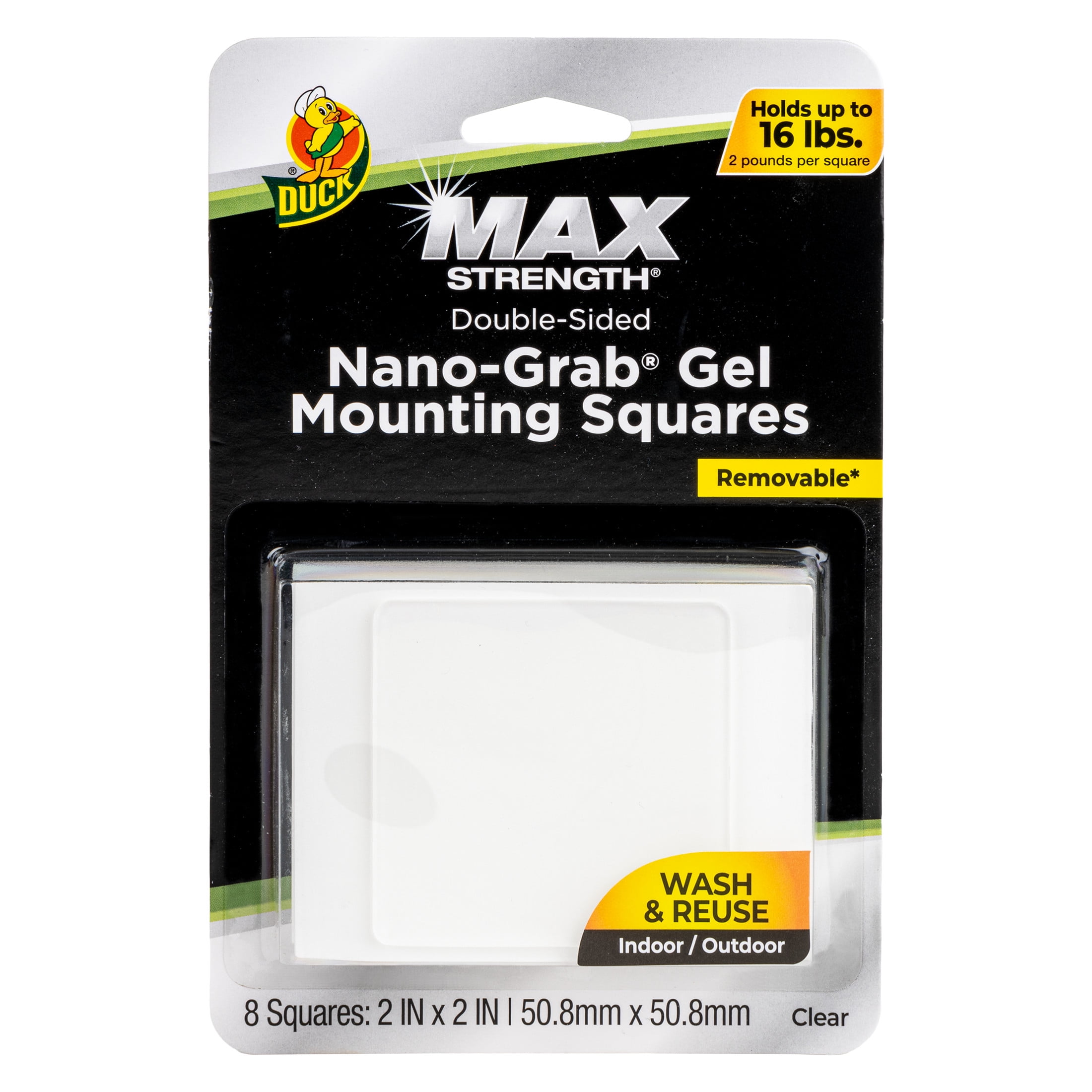 (2 pack) Duck Max Strength Nano-Grab Square Tabs - Clear, 8 pk, 2 in. x 2 in.