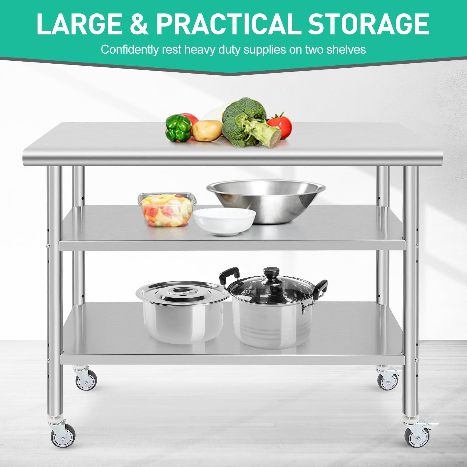 Huisuilinss Stainless Steel Table,Metal Prep & Work Table with Adjustable Undershelf NSF Metal Commercial Kitchen Table for Kitchen, Restaurant, Hotel and Garage Prep Table Work Table